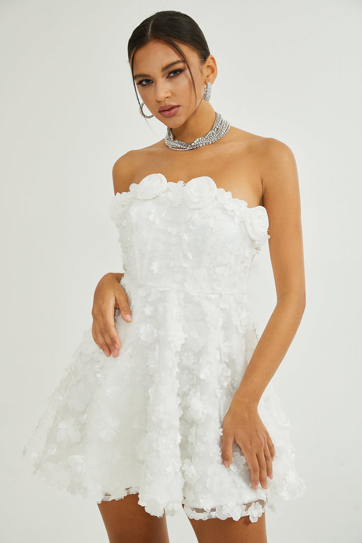 Levoire | Robe Mini Faux Fleurs Blanche