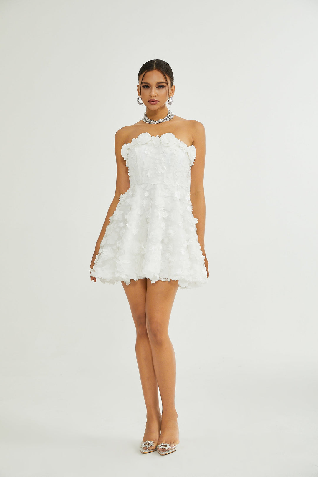 Levoire | Robe Mini Faux Fleurs Blanche