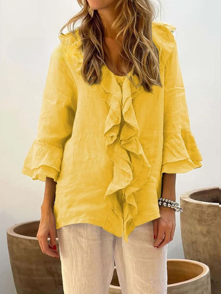 Levoire | Chemisier de loisir à fronces pour femmes Hauts Jaune