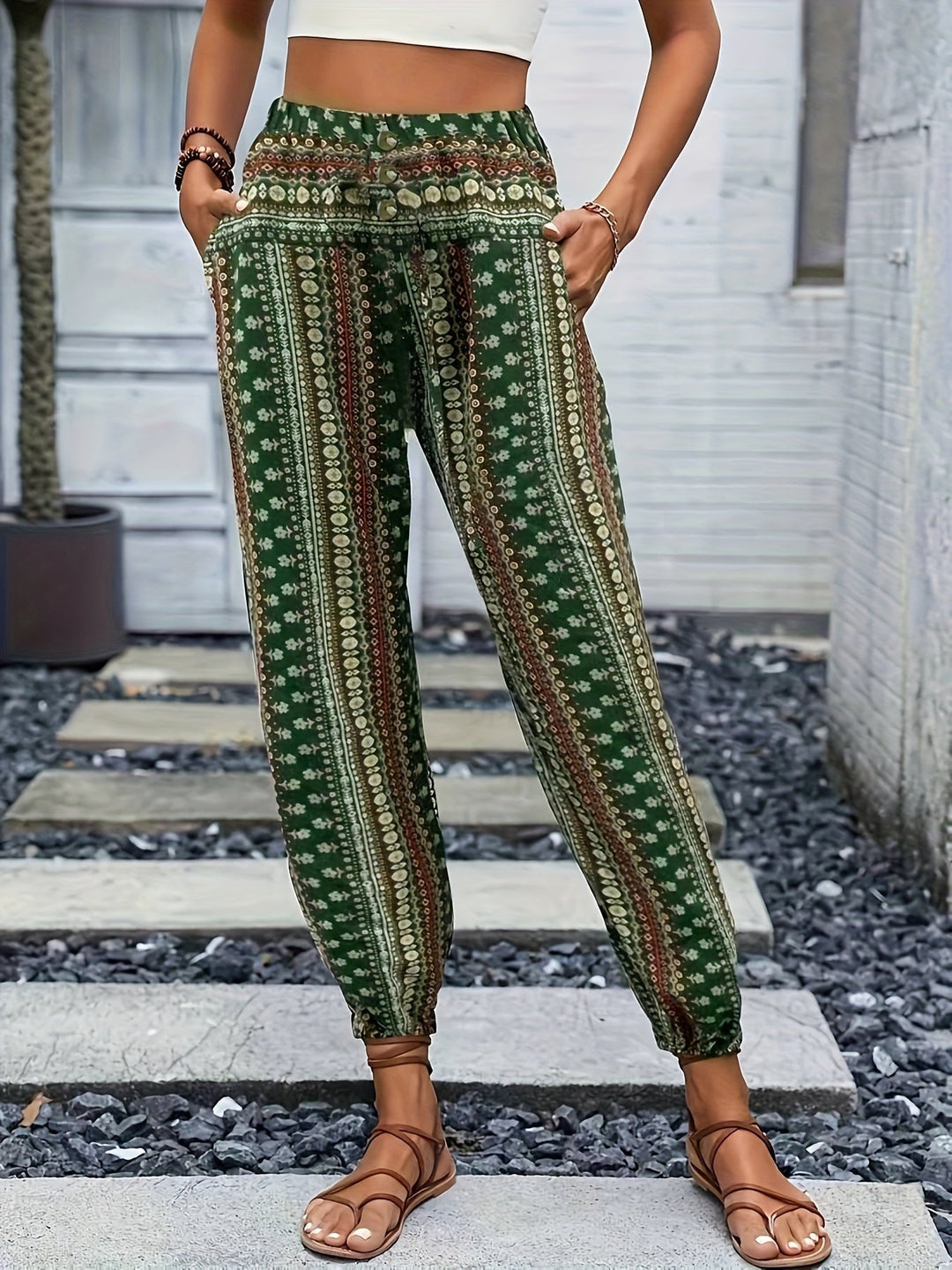 Levoire | Pantalon Imprimé Taille Haute Instant Boho Vibe Vert