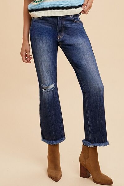 Levoire | Jeans Droit Effiloché Ourlet Brut Sombre