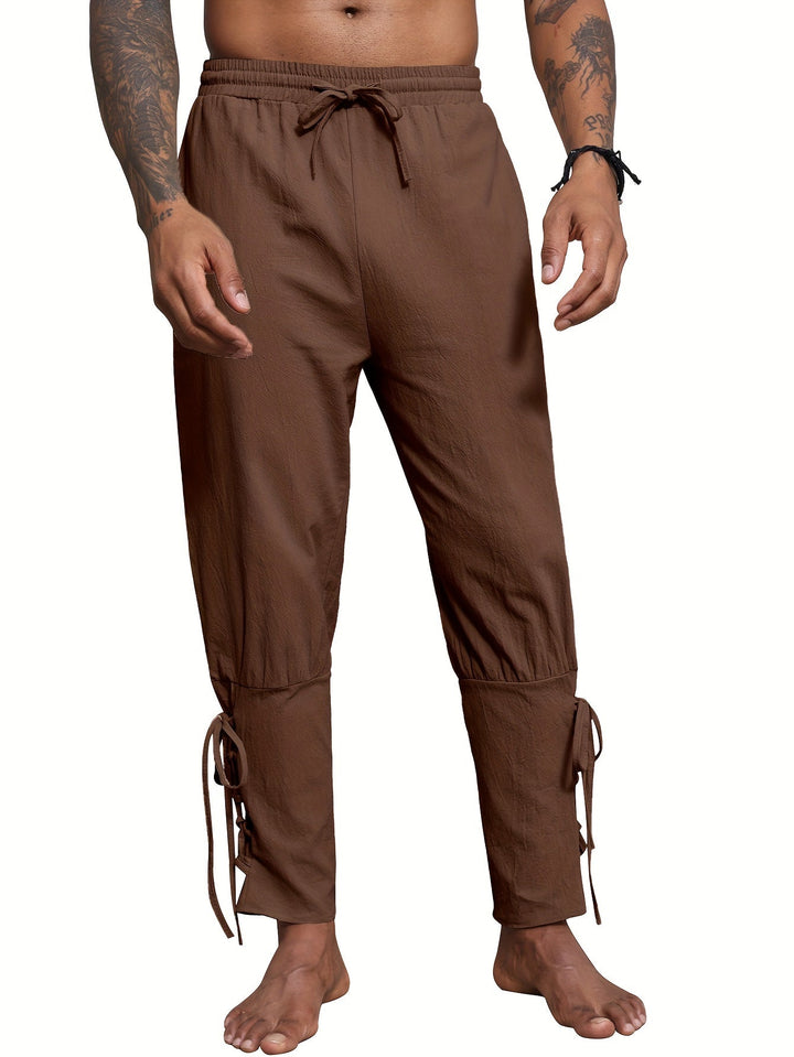 Levoire | Homme Coton Lin Mélange Bande De Publication Et Pantalon Harem