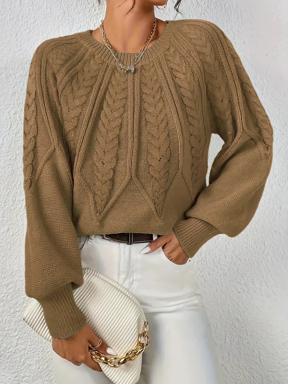 Levoire | Pull En Câble Décontracté Élégant Braun