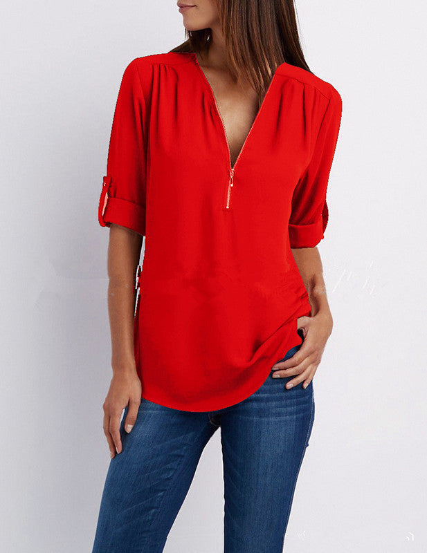 Levoire | Halber Reiverschluss Bluse Rot