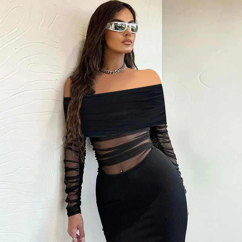 Levoire | Robe en filet noir transparente pour femmes