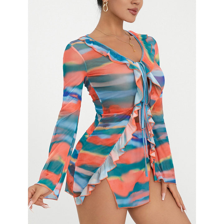 Levoire | Robe Mini À Manches Longues Batik Avec Volants Pour Un Look Estival
