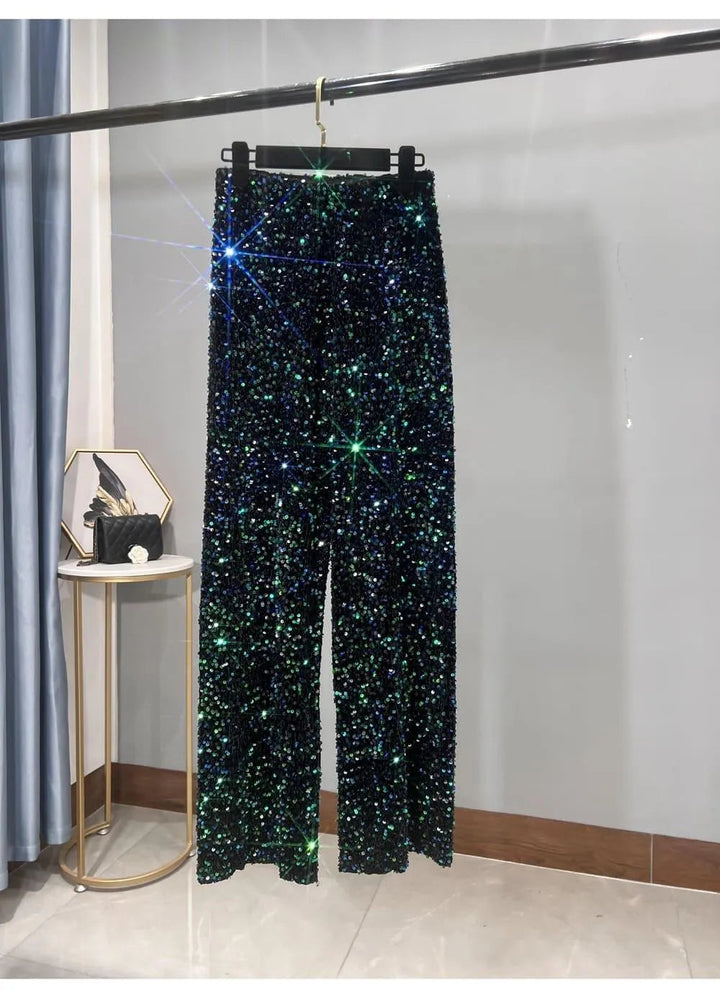 Levoire | Pantalons de soleil larges avec des paillettes Taikakäännös Vert