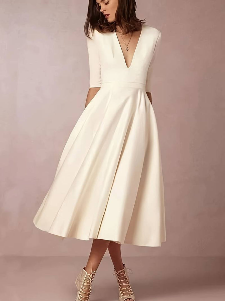 Levoire | Robe Midi Élégante Avec Décolleté En V Profond Pour Femmes