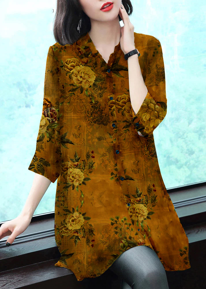 Levoire | Chiffon blouse col Peter Pan Réseau jaune
