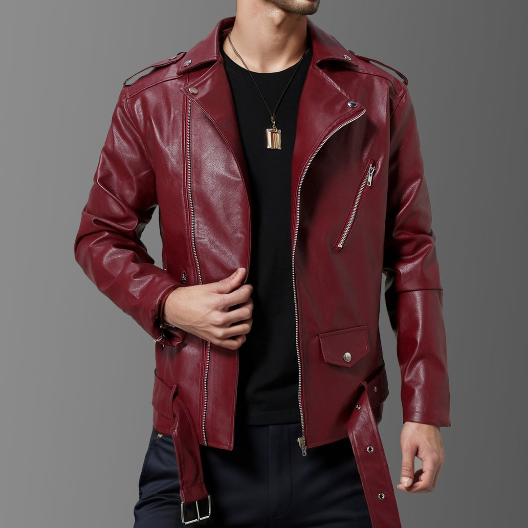 Levoire | Veste En Cuir Slim Fit Avec Revêtement Rouge