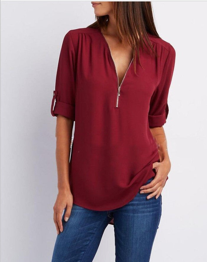 Levoire | Chic Manque Trois Quarts Blouse Rouge foncé