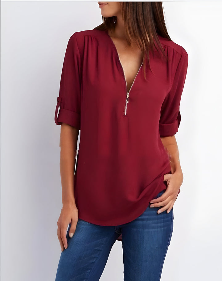 Levoire | Chemise Élégante À Demi-Zip Rouge foncé