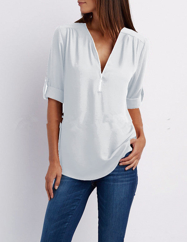 Levoire | Half Zip Blouse Blanc
