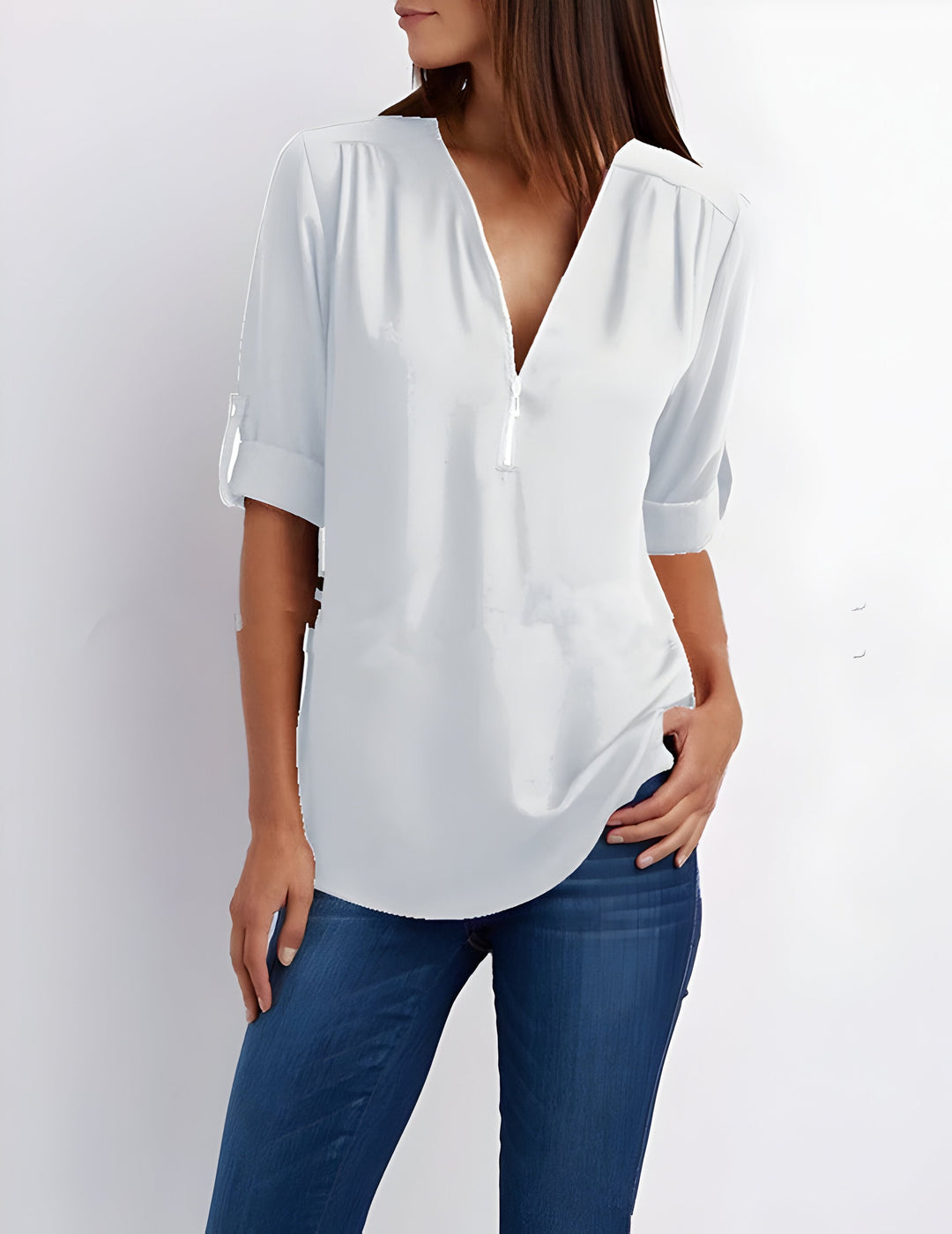 Levoire | Chemise Élégante À Demi-Zip Blanc