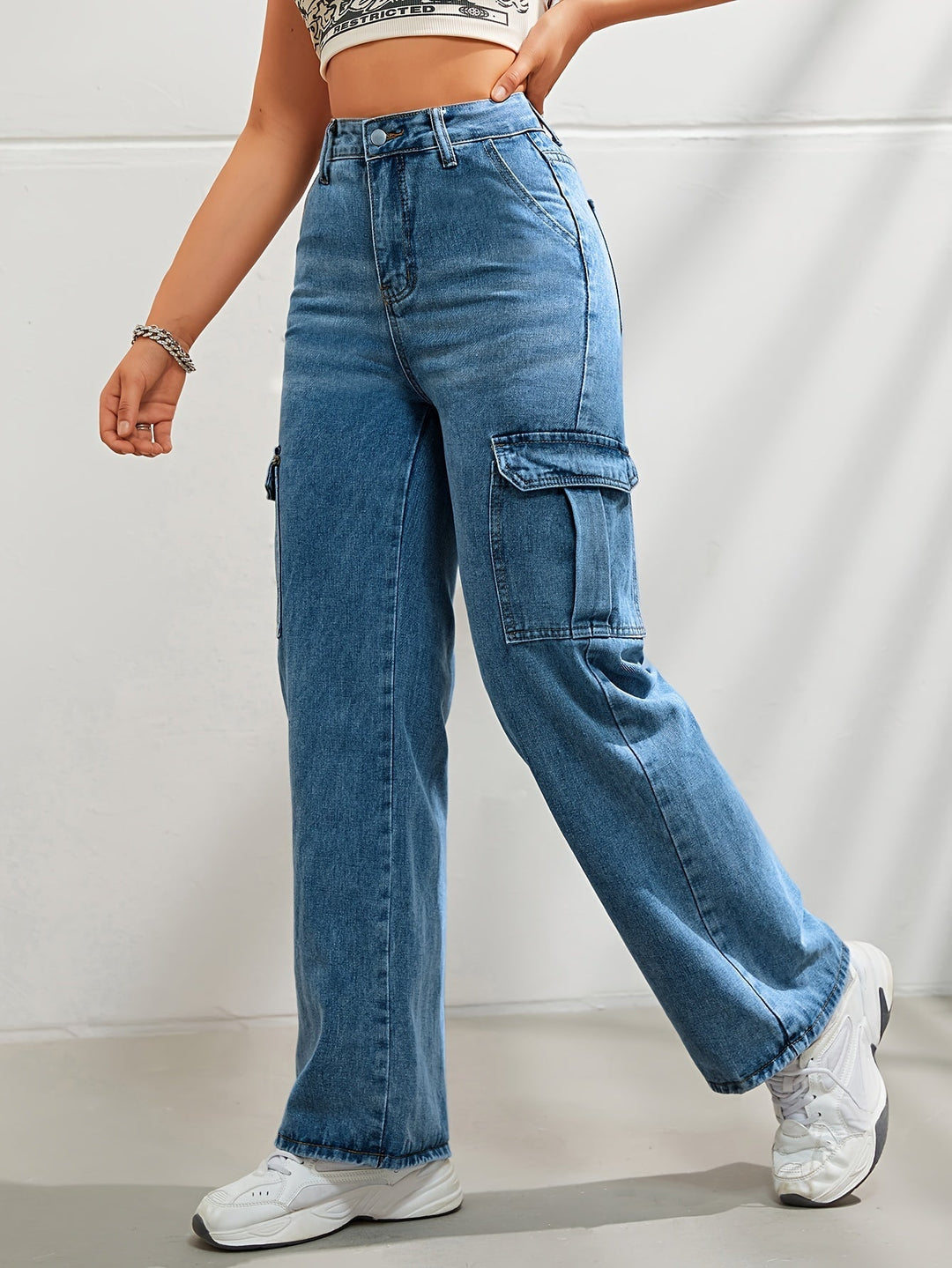Levoire | Rennot Denim Cargo-Pantalons Avec Jambe Large Et Taille Haute