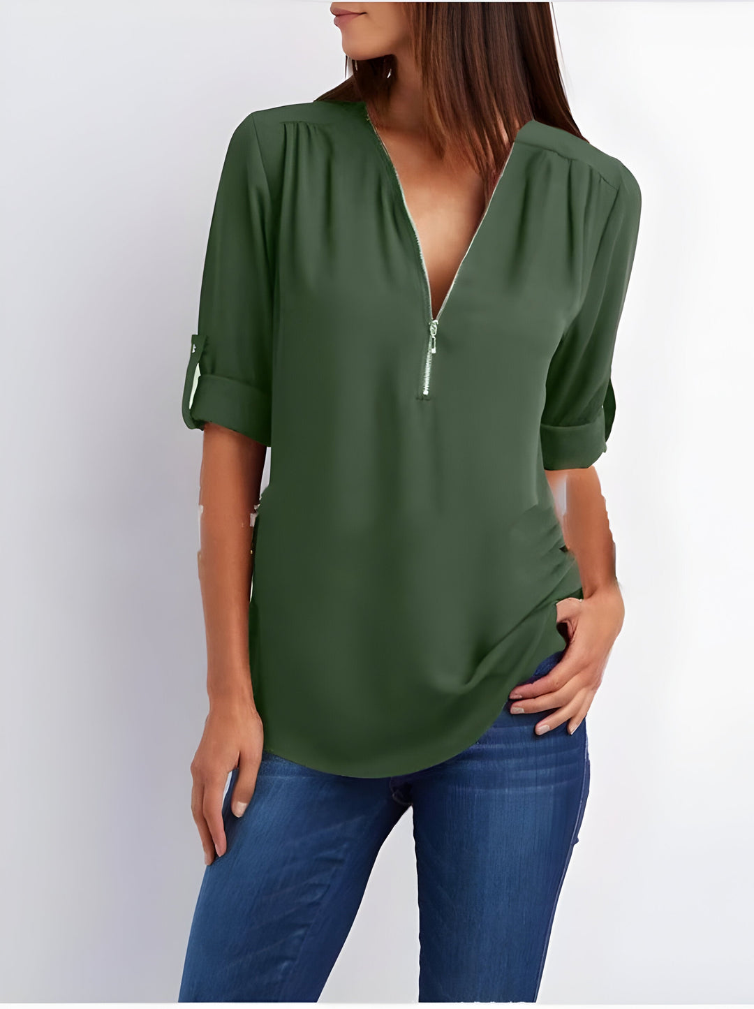 Levoire | Chemise Élégante À Demi-Zip Vert