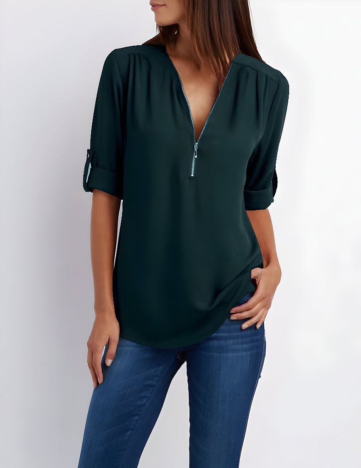 Levoire | Chemise Élégante À Demi-Zip Vert foncé
