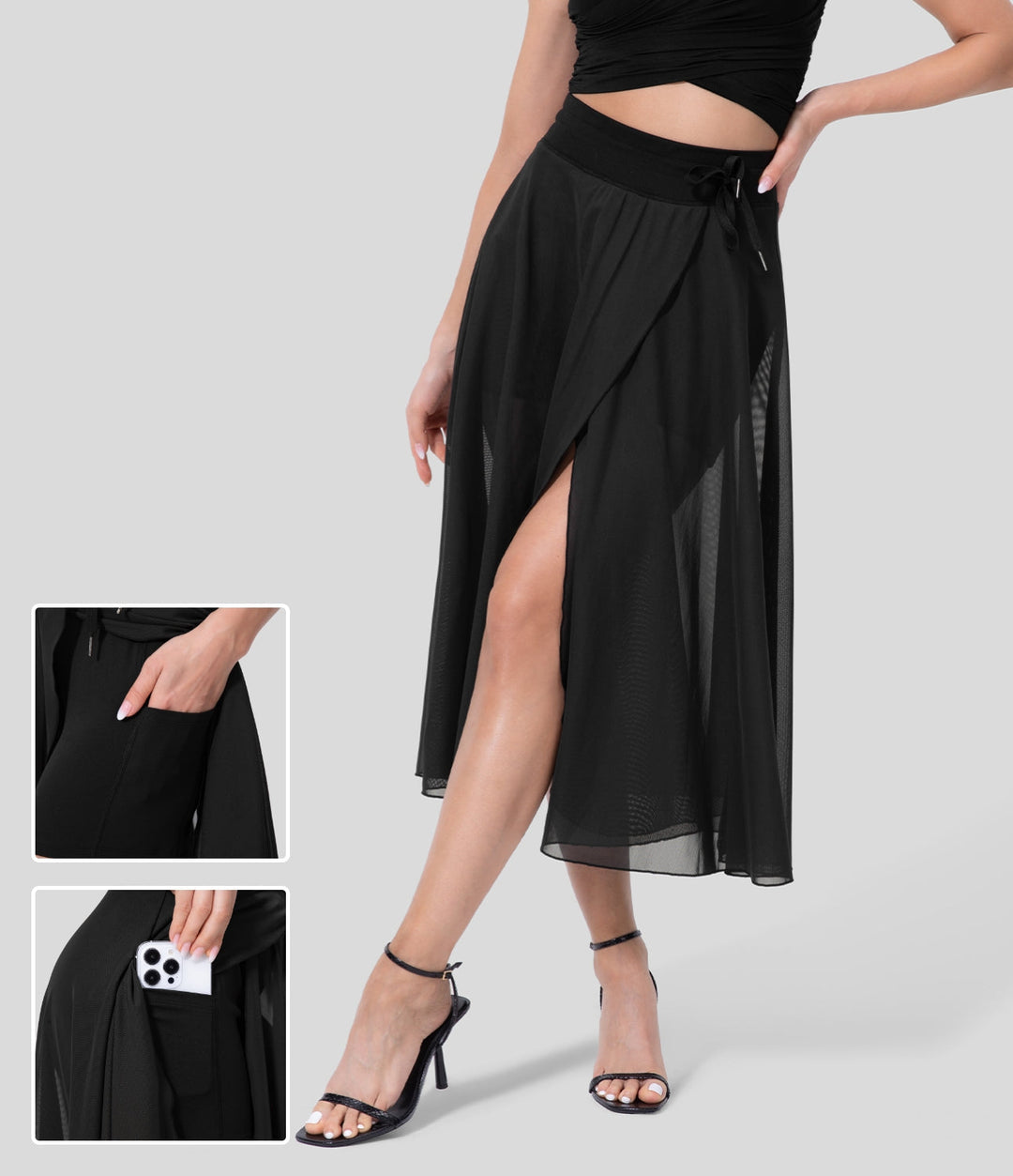 Levoire | Jupe Midi 2-En-1 Taille Haute Noir