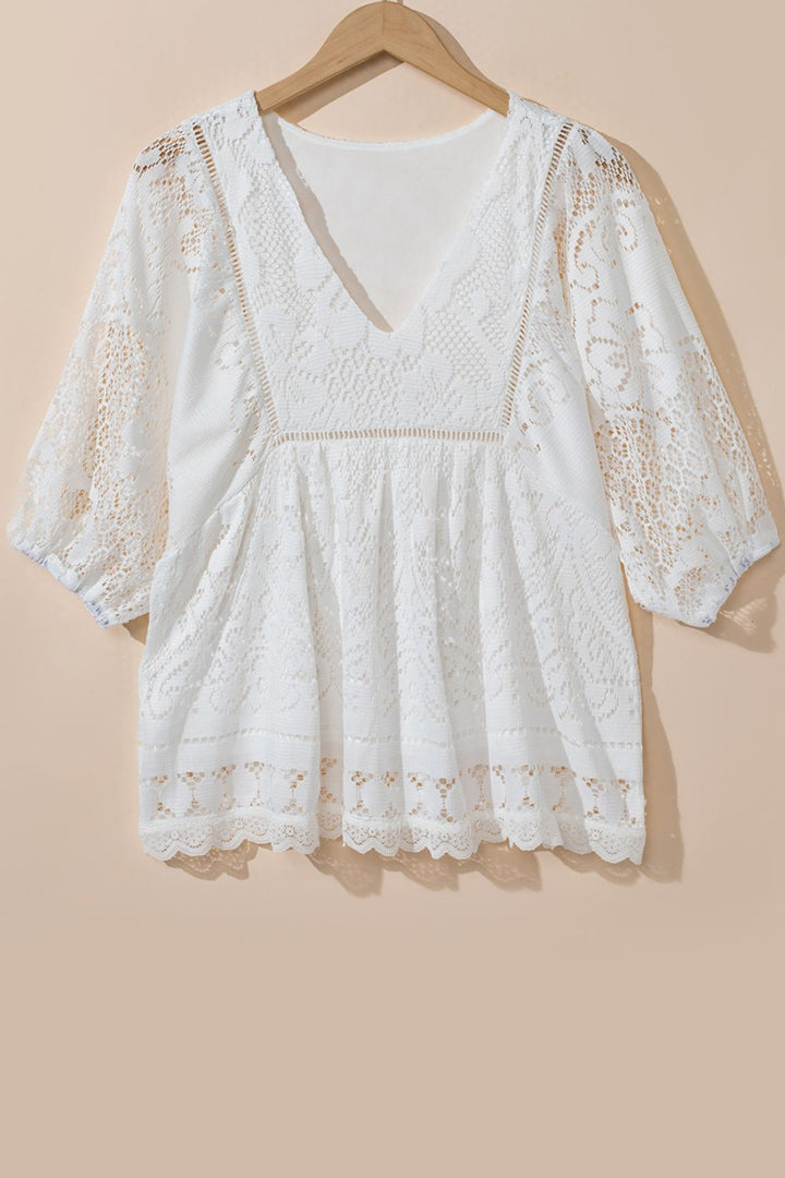 Levoire | Dentelle Crochet Découpé Ourlet Col En V Blouse