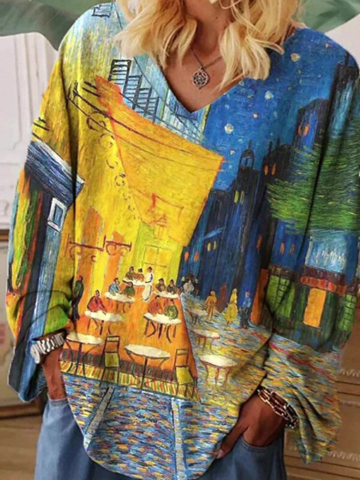 Levoire | T-shirt à col en V Van Gogh Art, coupe ample Jaune