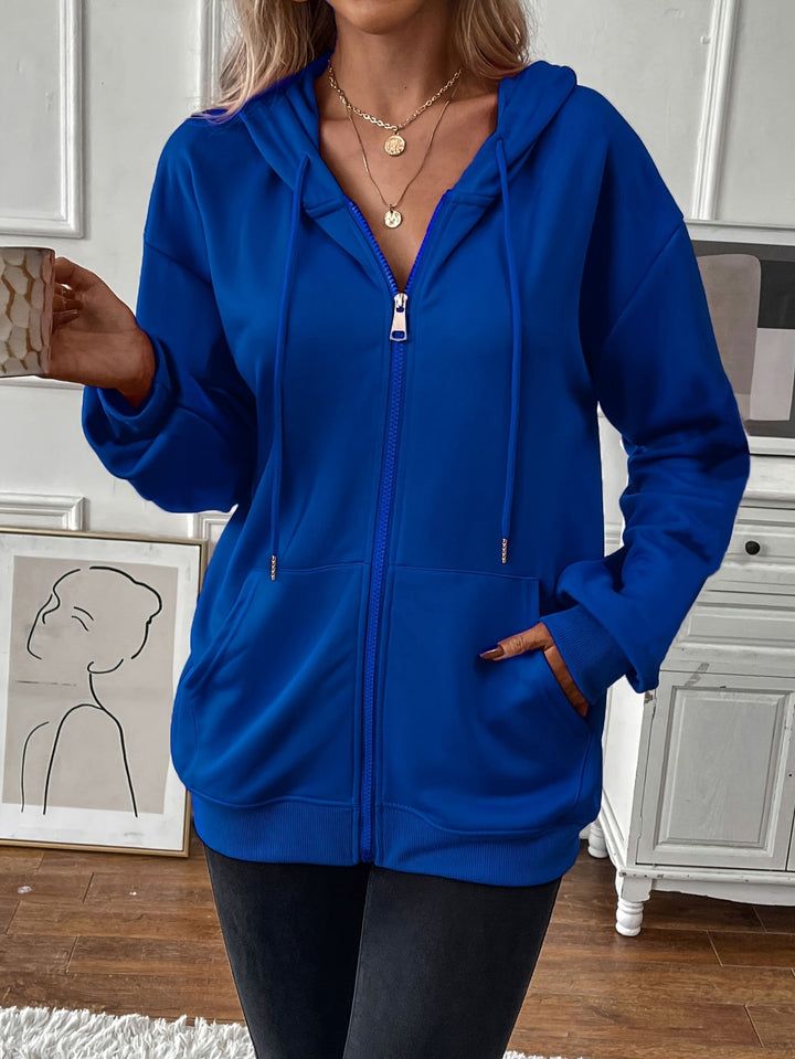 Levoire | Veste À Capuche Durable Avec Fermeture Éclair, Veste Longue À Manches Longues Avec Poches Bleu