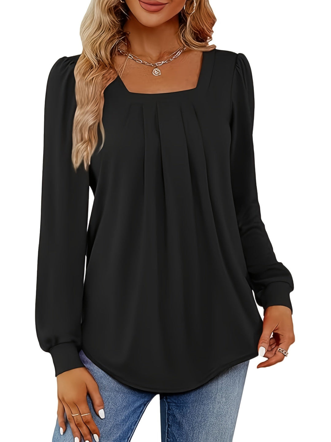 Levoire | Blouse Élégante Avec Décolleté Carré Et Plis Noir