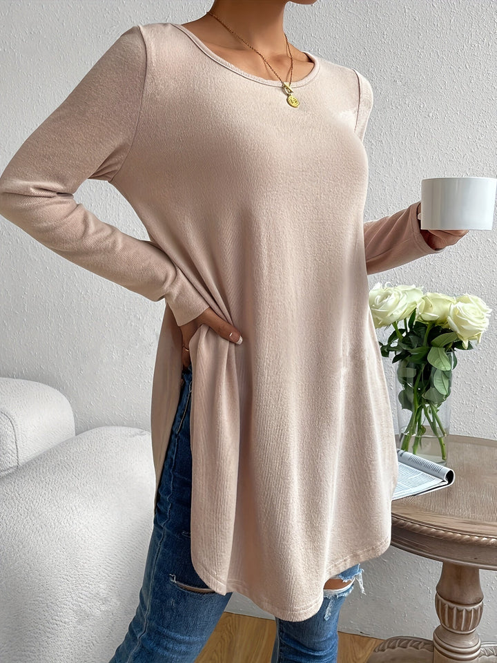 Levoire | T-Shirt Uni Femme À Manches Longues Et Ourlet Arrondi
