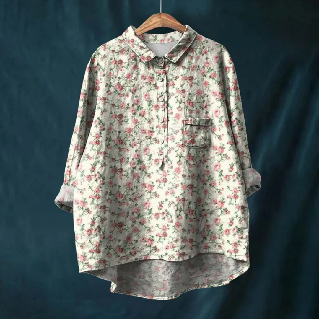Levoire | Chemisier À Manches Longues À Col Vintage Pour - Femmes - Poches Beige