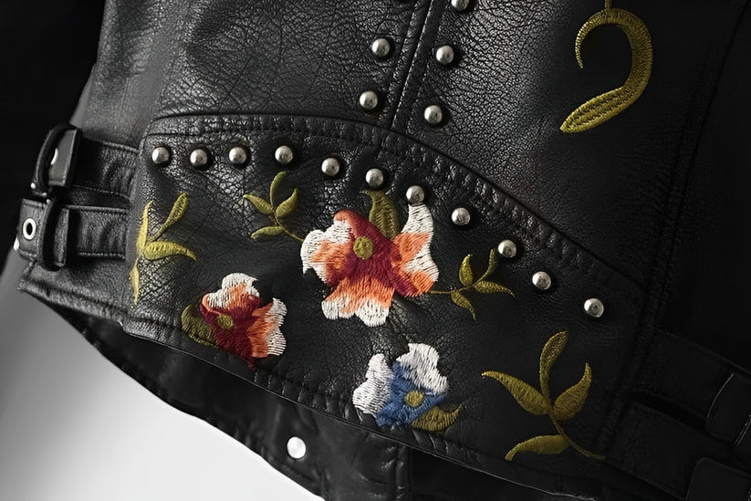 Levoire | Veste en cuir avec broderie de fleurs