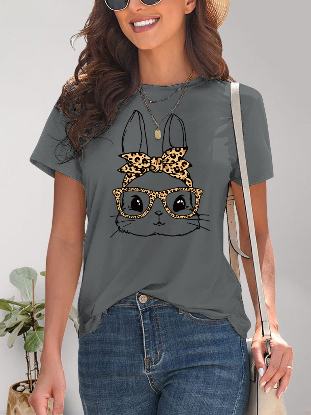 Levoire | Jänis Graafinen Col Rond Manches Courtes T-shirt Gris foncé