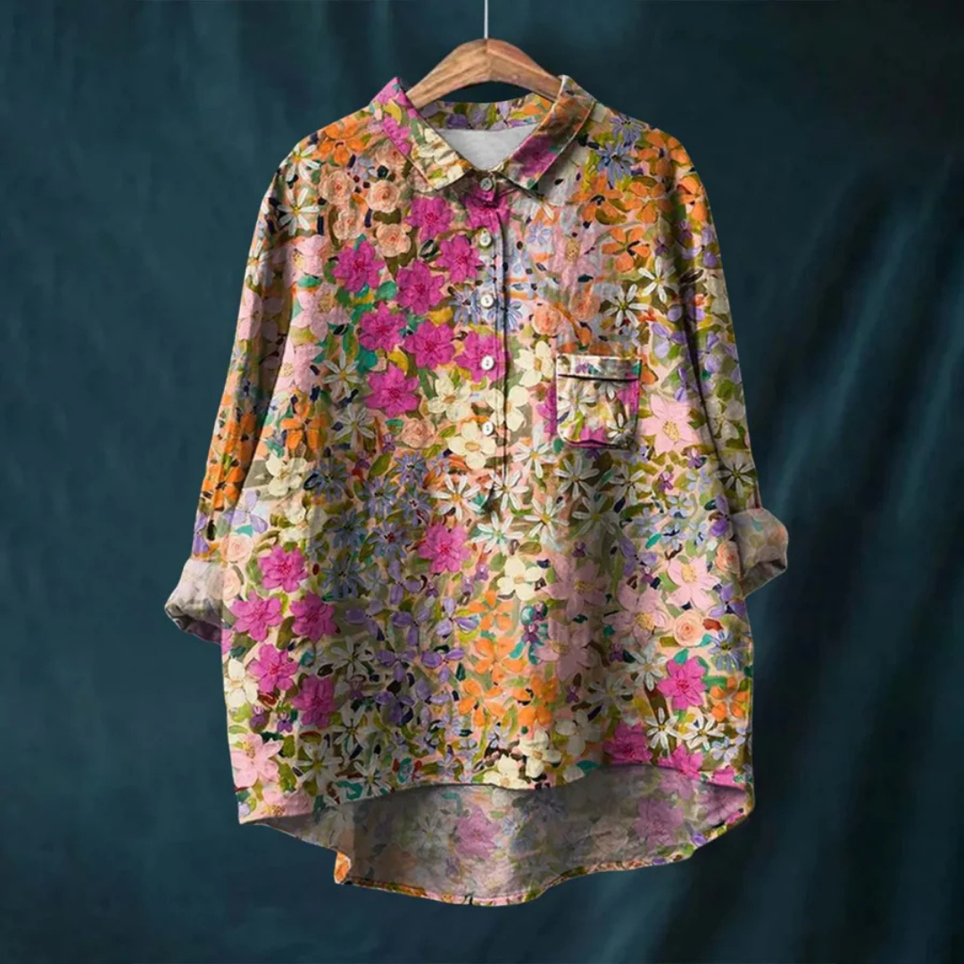 Levoire | Chemisier À Manches Longues À Col Vintage Pour - Femmes - Poches Rouge