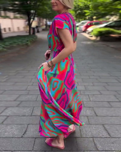 Levoire | Robe Longue À Manches Longues Imprimée Colorée Avec Décolleté En V