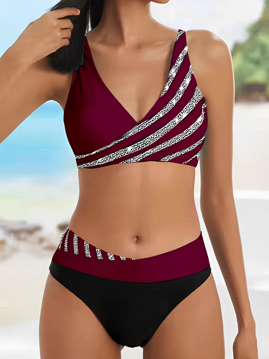 Levoire | Bikini d'Été Rayé de Luxe Rouge