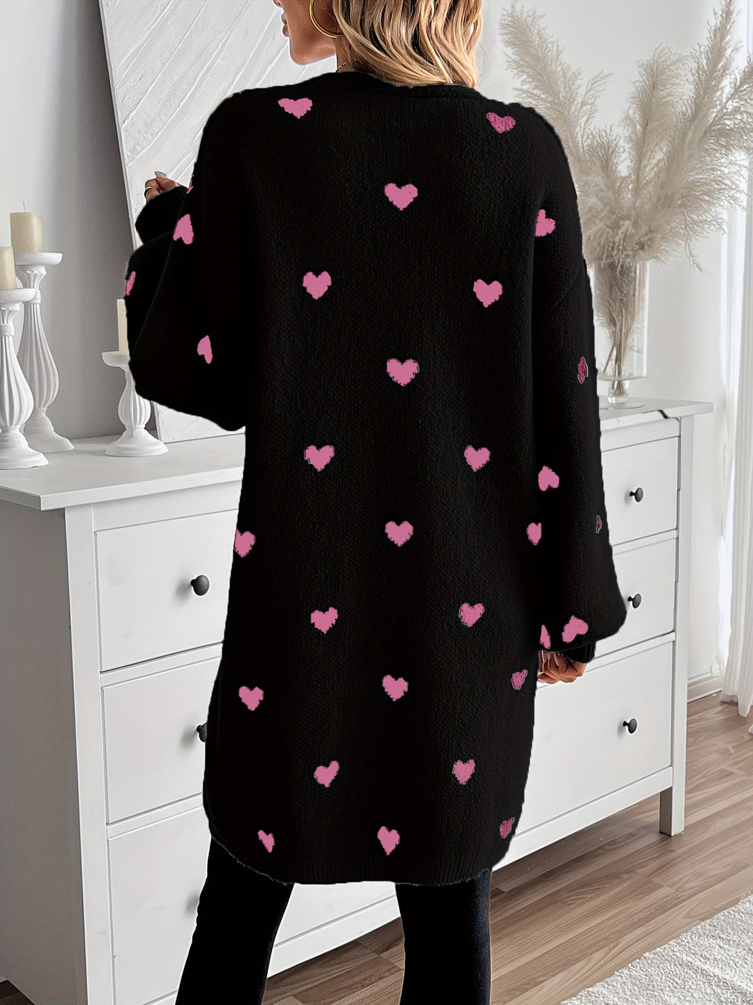 Levoire | Cardigan Long à Motif Cœur avec Pattes de Renforcement