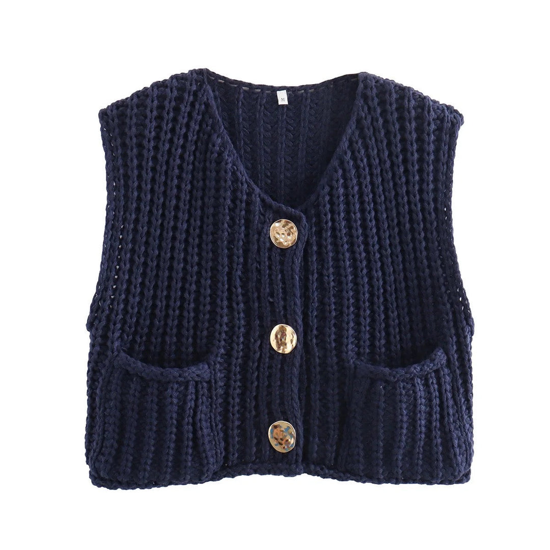 Levoire | Gilet En Maille Avec Poches Et Boutons Dorés Bleu