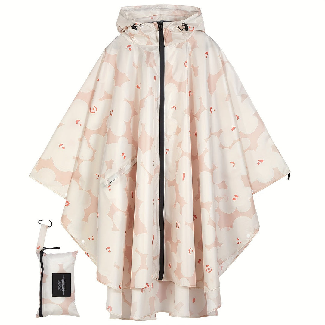 Levoire | Poncho De Pluie Imperméable À Motif Floral Avec Capuche Et Poche Zippée Rosa Fleur