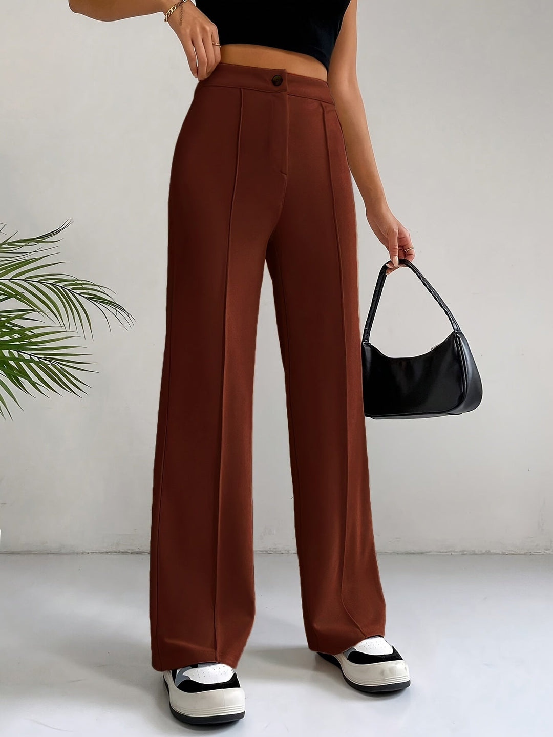 Levoire | Pantalons droits taille haute Mukavat avec bouton Rot