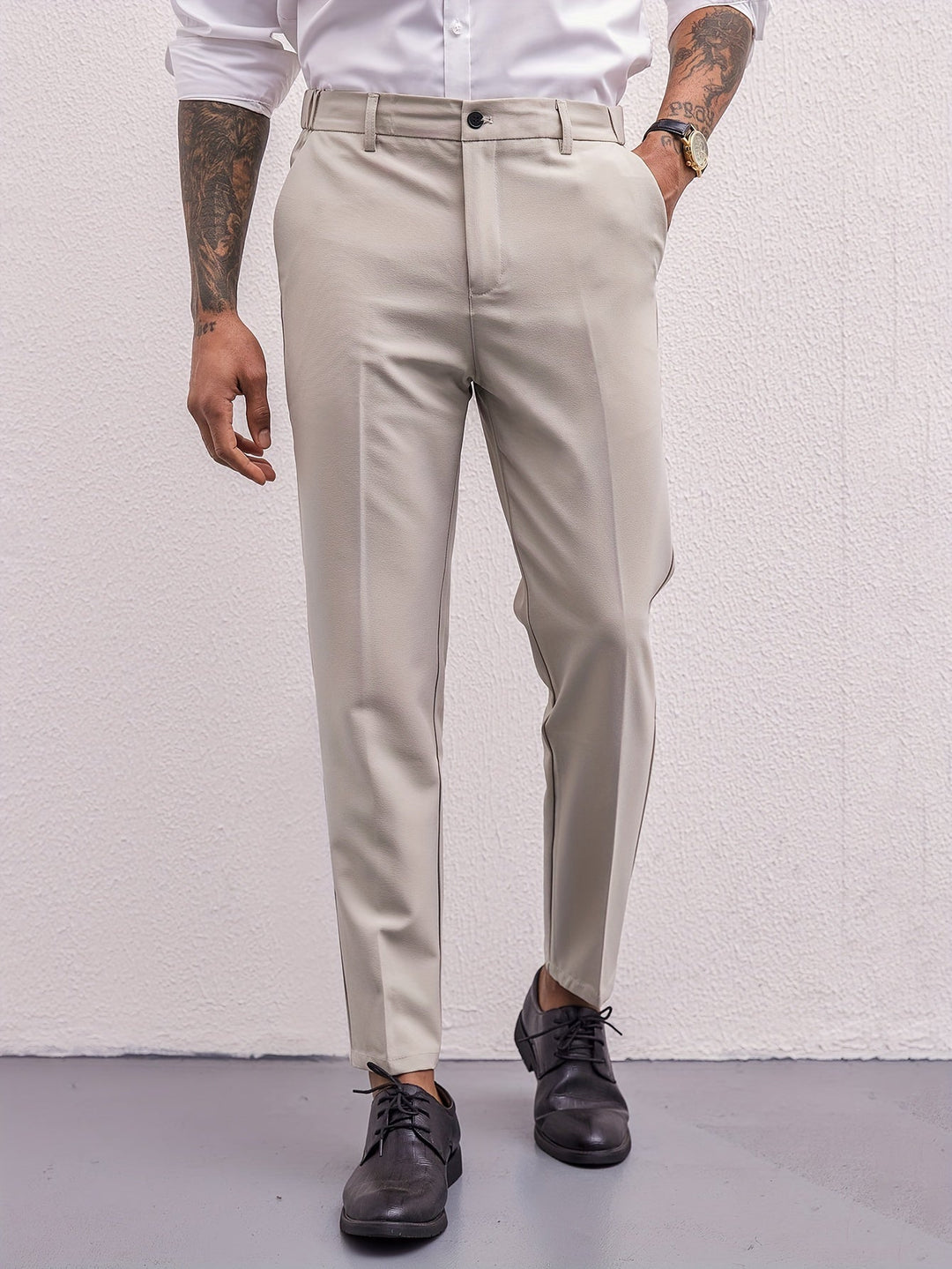 Levoire | Pantalon Slim Fit & Plissee Uni Pour Hommes Style Professionnel Khaki Couleur