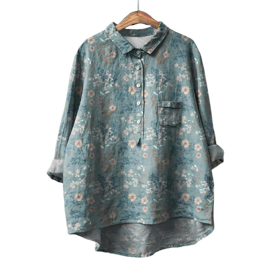 Levoire | Chemisier À Manches Longues À Col Vintage Pour - Femmes - Poches Vert