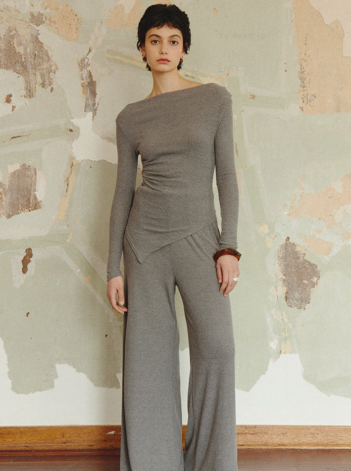 Levoire | Épaules Tricot Gilet Large Pantalon Costume Deux Pièces Gris