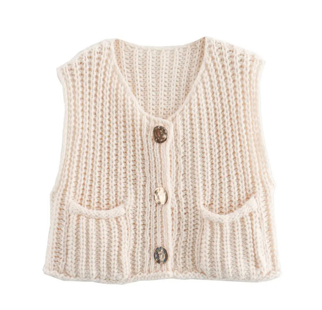 Levoire | Gilet En Maille Avec Poches Et Boutons Dorés Blanc