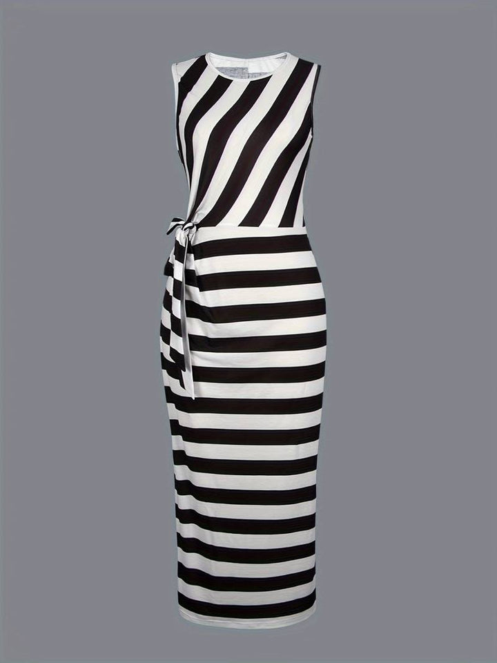 Levoire | Robe Élégante Avec Col Rond Et Motif Rayé