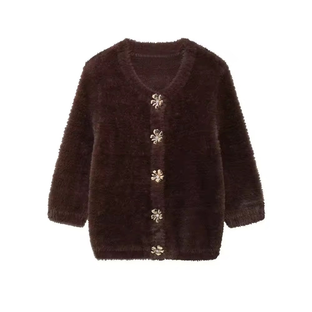 Levoire | Cardigan En Tricot Doux Avec Boutons En Forme De Fleur