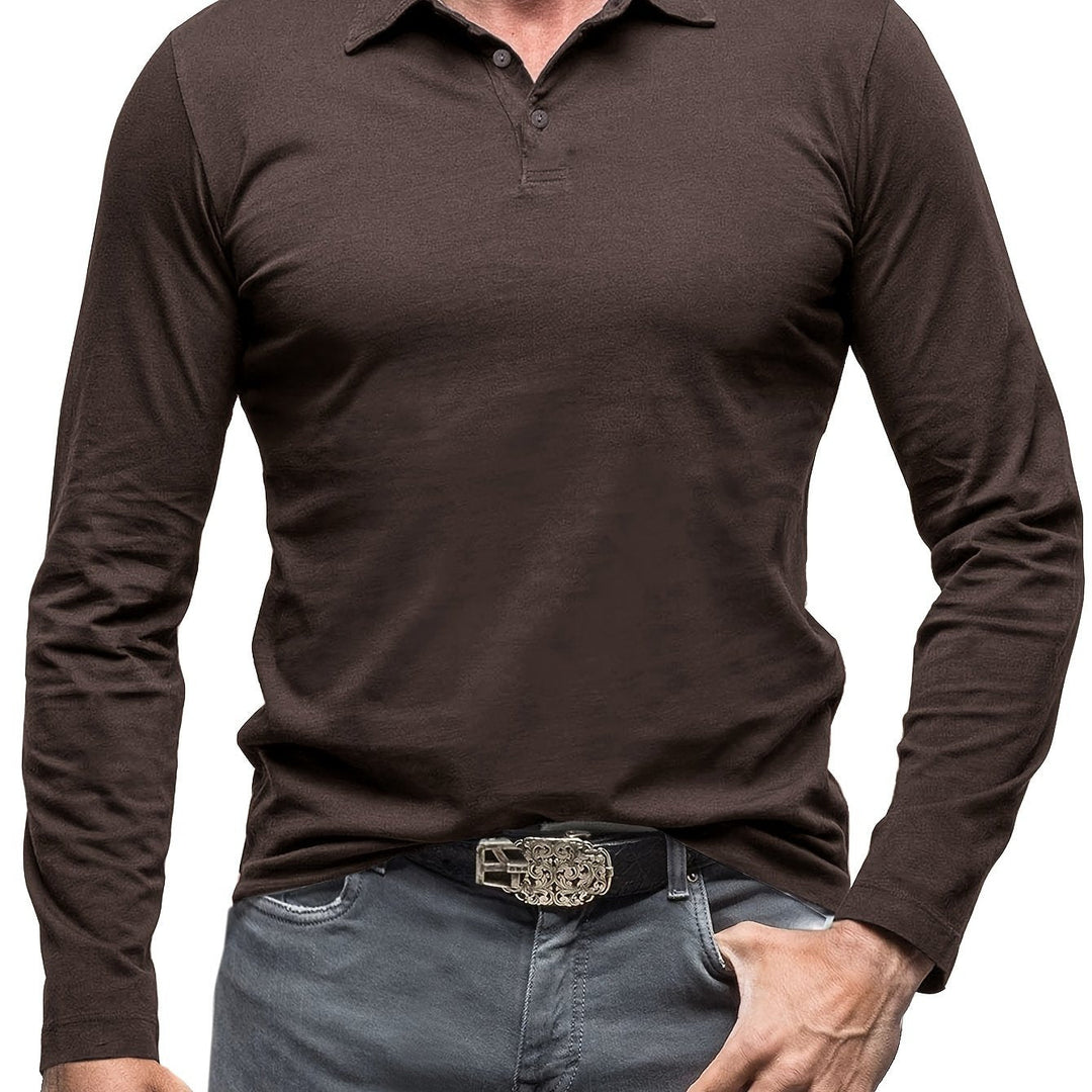 Levoire | T-Shirt Henley À Manches Longues Unies Pour Hommes Braun