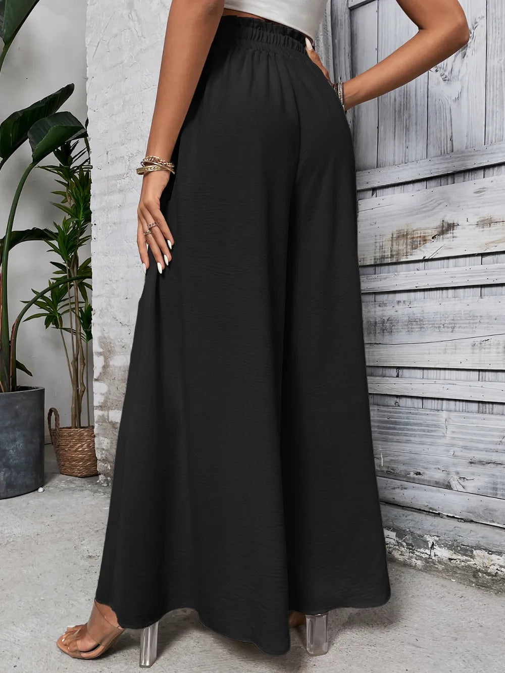Levoire | Honey Tied Pantalon Large Taille Haute Noir