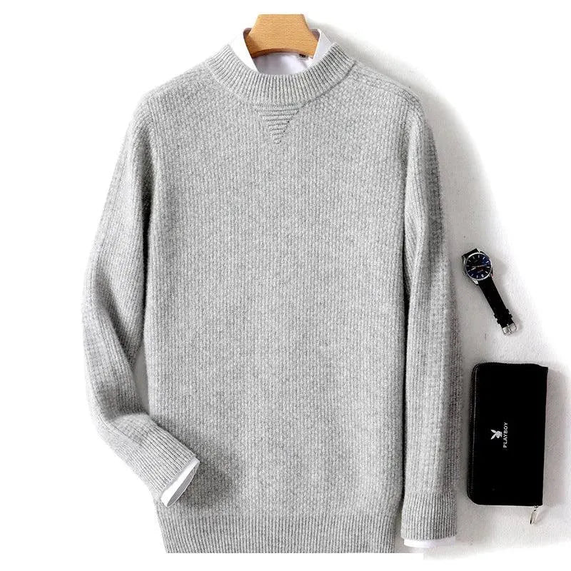 Levoire | Pull-over pour homme en cachemire, tricoté décontracté, avec étiquette de col Helle Gris