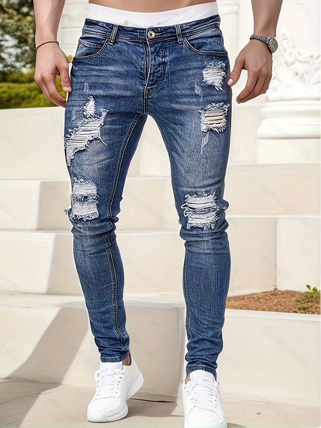 Levoire | Jean Slim Fit Déchiré Pour Hommes Bleu