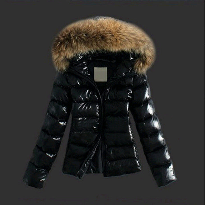 Avriane | Veste avec col en fourrure - élégante veste d'hiver noire pour femmes