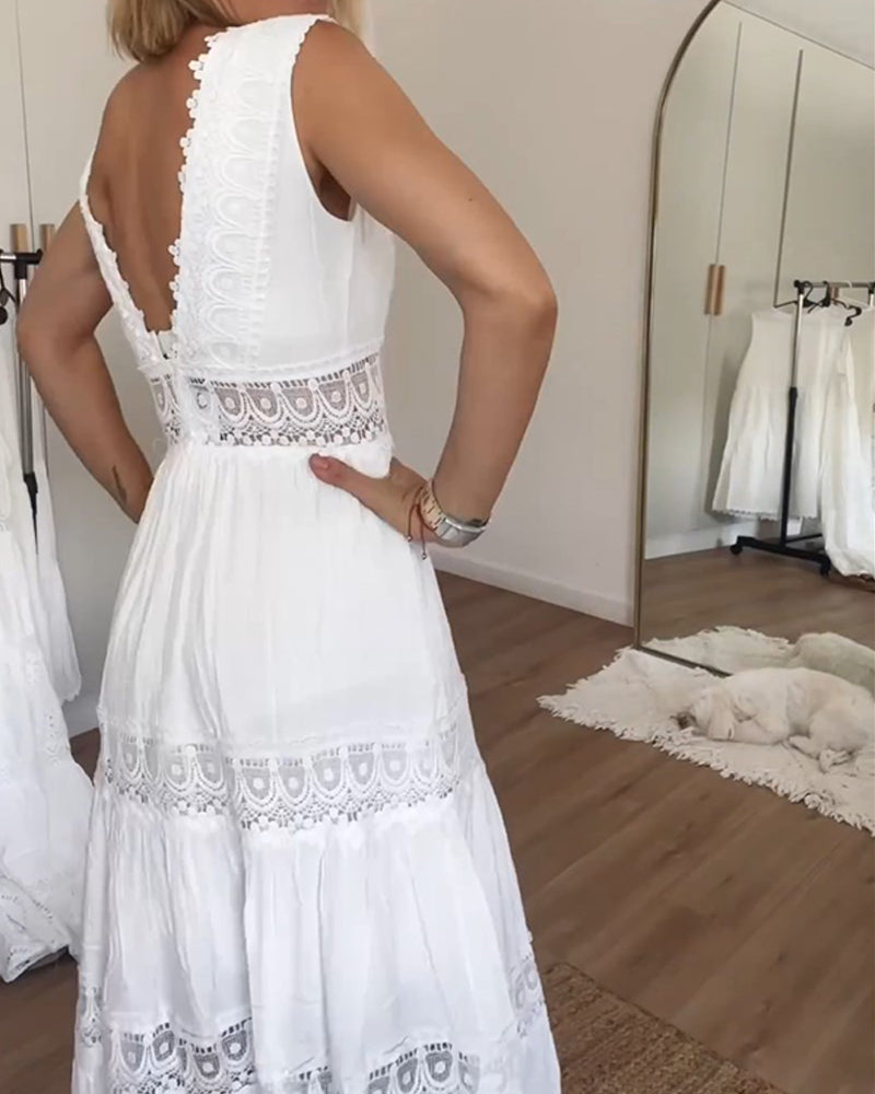 Levoire | Robe Midi Sans Manches En Dentelle Pour Femmes