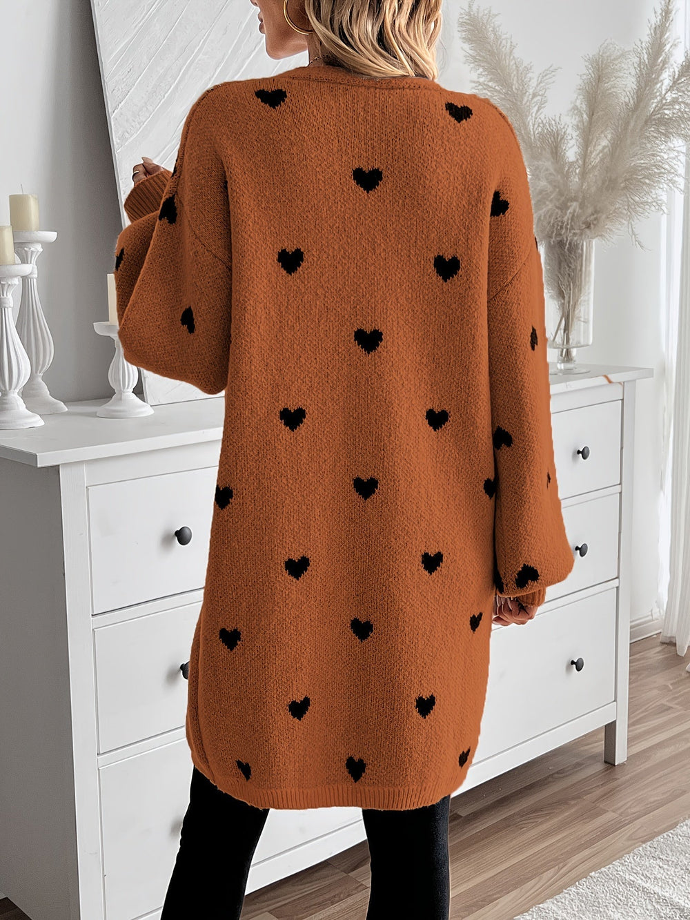 Levoire | Cardigan Long à Motif Cœur avec Pattes de Renforcement